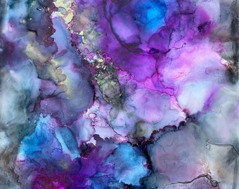 Time in Space, Alcohol Ink painting, Abstract Art Original