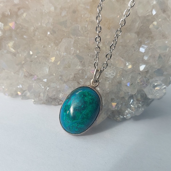 Sterling Silver Chrysocolla Vintage Native American Hippie Boho Bohemian Navajo Pendant Necklace Indian Jewelry Gift
