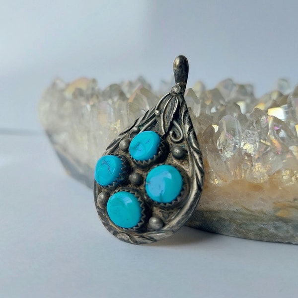 Sterling Silver Turquoise Vintage Native American Hippie Boho Bohemian Navajo Pendant Necklace Indian Jewelry Gift