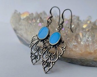 Sterling Silver Turquoise Vintage Navajo Indian Jewelry Native American Earrings Hippie Boho Bohemian Ethnic Jewelry Gift
