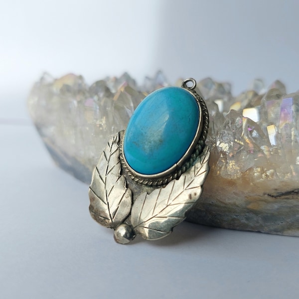 Sterling Silver Turquoise Vintage Native American Hippie Boho Bohemian Navajo Pendant Necklace Indian Jewelry Gift