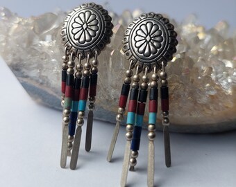 Argent sterling Multistone vintage Navajo Bijoux indiens Boucles d’oreilles amérindiennes Hippie Boho Bohème Bijoux ethniques Cadeau