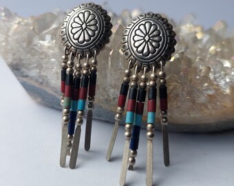 Plata esterlina Multistone Vintage Navajo Joyería India Pendientes Nativos Americanos Hippie Boho Boho Joyería Étnica Regalo