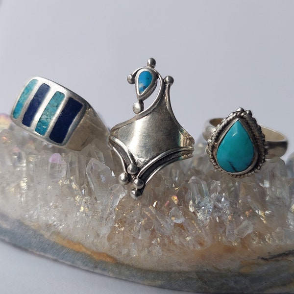 Sterling Silber Vintage Hippie Boho Bohemian Ring Indianerschmuck Native American Navajo Ethno Edelstein Schmuck Geschenk