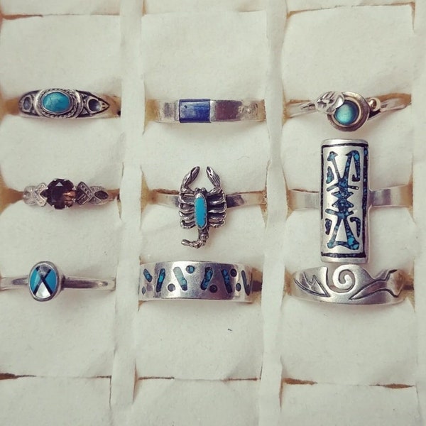 Silver Gemstone Turquoise Lapis Lazuli Smoky Quartz Vintage Navajo Rings Hippie Gypsy Boho Bohemian Ethnic Jewelry Gift