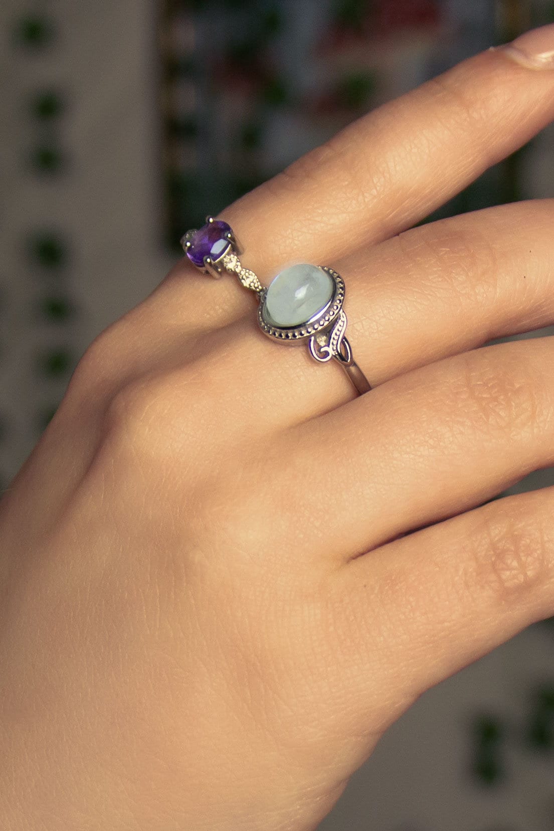 Amethyst gemstone crystal ring healing stones crystals jewelry gift