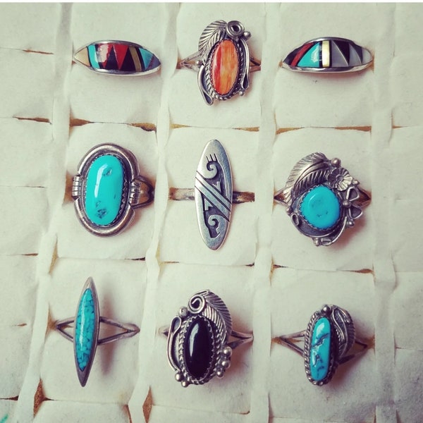 Sterling Silver Gemstone Turquoise Vintage Navajo Rings Hippie Gypsy Boho Bohemian Ethnic Jewelry Gift #4