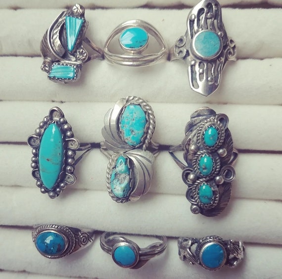 アクセサリー Navajo Indian Jewelry Turquoise Ring Navajo Landon Secatero Turquoise Oval Signet Ring Size 10.5