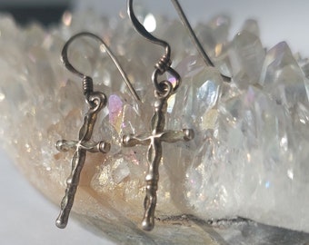 Boucles d'oreilles vintage croix argent sterling hippie boho bohème bijoux ethniques cadeau