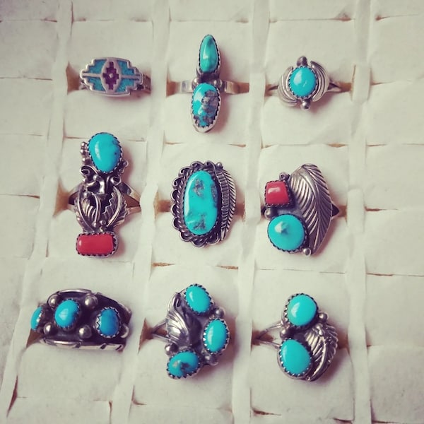 Sterling Silver Gemstone Turquoise Vintage Navajo Rings Hippie Gypsy Boho Bohemian Ethnic Jewelry Gift #4