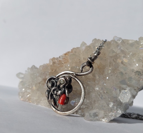 830 シルバーコーラルペンダントヴィンテージネイティブアメリカン  