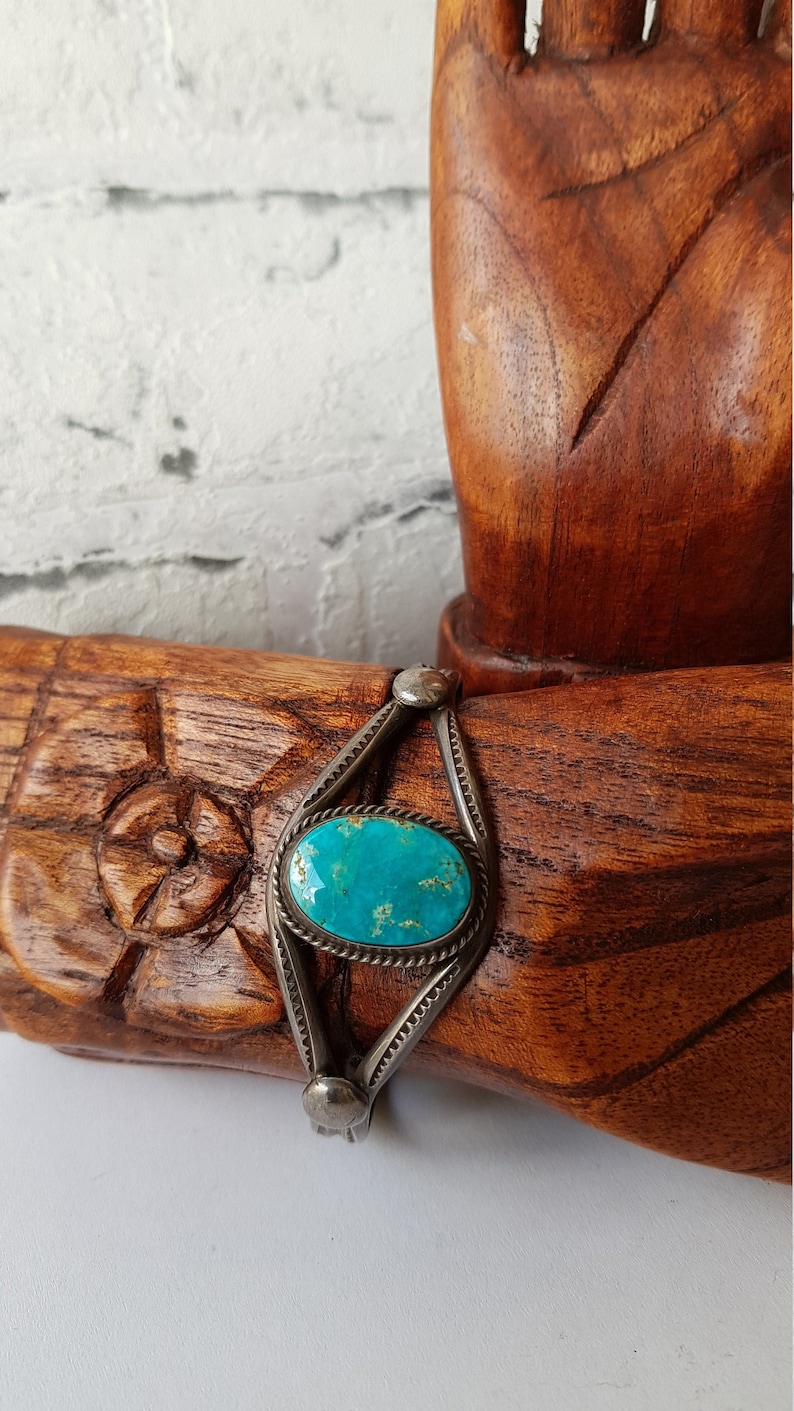Sterling Silver Navajo Vintage Gypsy Hippie Boho Bohemian Turquoise Bangle Jewelry Gift