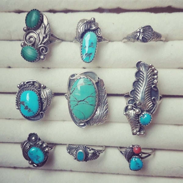 Bijoux indiens Navajo en argent sterling, pierres précieuses turquoise, bagues hippie, gitane, bohème, vintage, bijoux ethniques, cadeau