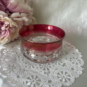 Vintage Tiffin-Franciscan King&#39;s Crown Finger Bowl / Lancaster Colony Ruby Crown Dessert Bowl, circa 1940s-1960s
