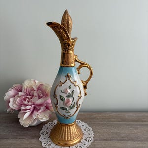 Vintage Jim Beam Gold & Blue Tall Executive Decanter for 100-months Bourbon, 1963