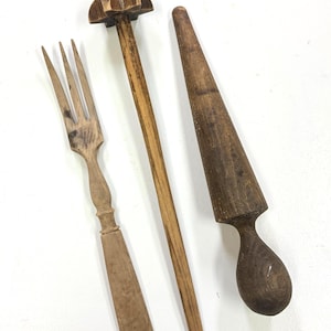 Antique Primitive Wooden Kitchen Utensils & Spoons