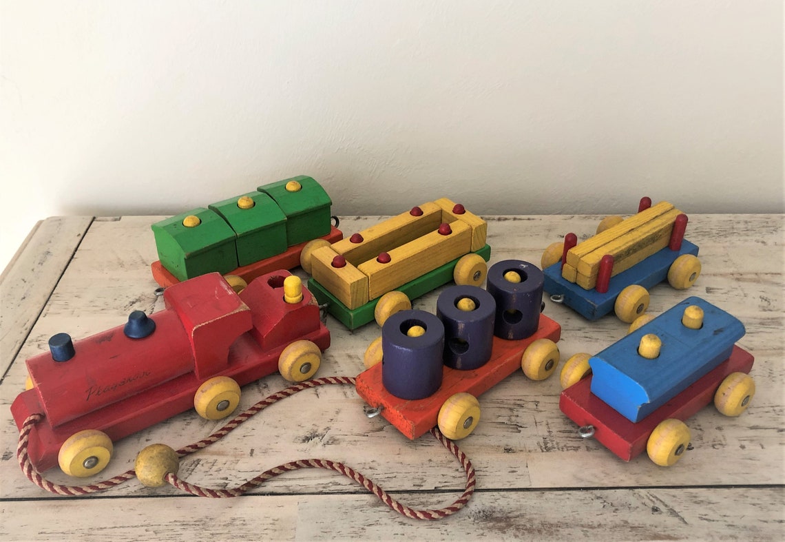 Vintage Playskool Wooden TakeApart Train Set 418 Pull Toy Etsy