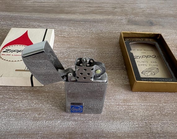 Vintage Zippo Unfired Slim Lighter, USS, With Original Box and