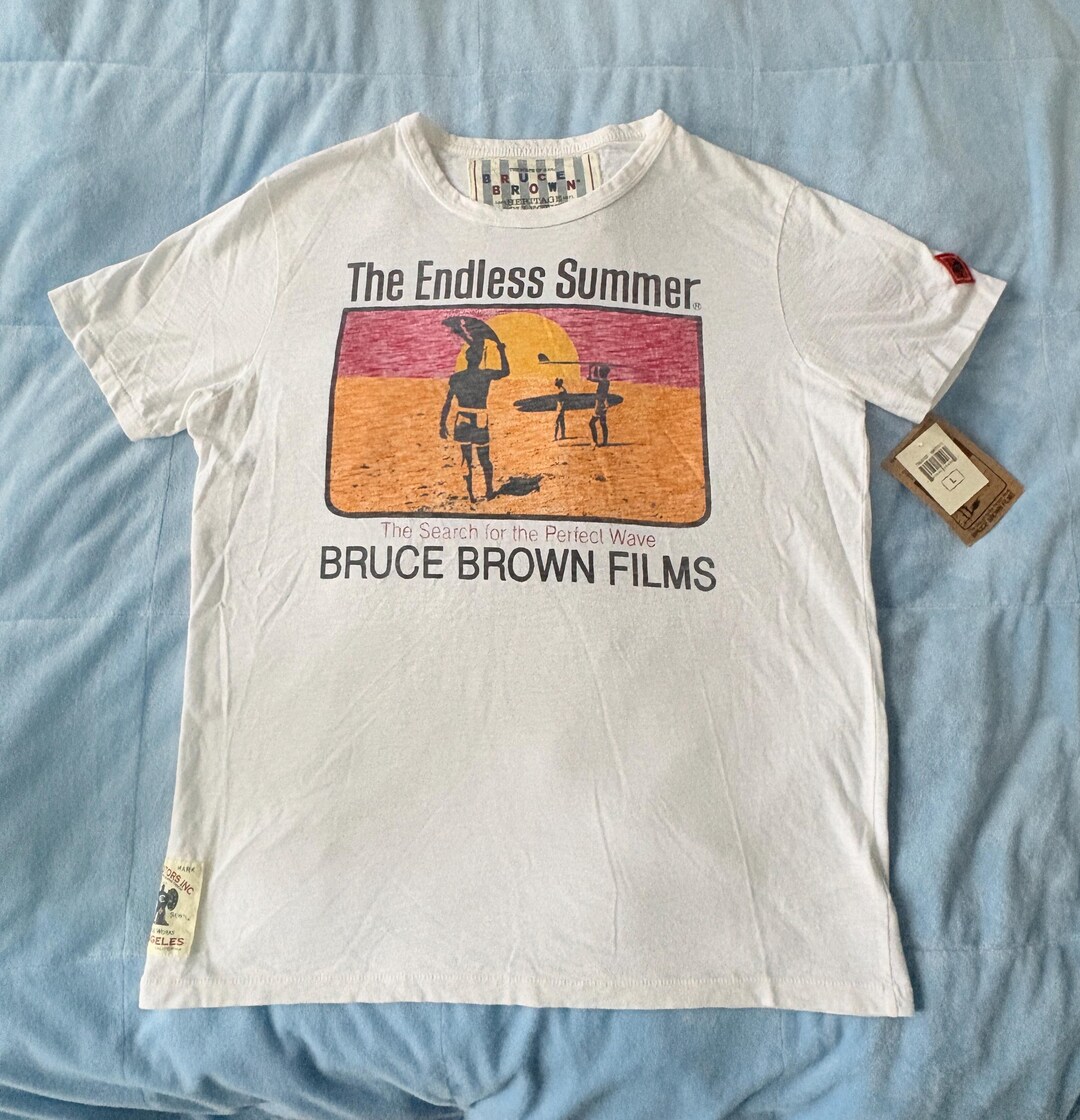 T-shirt Homme Bruce Brown 'Endless Summer' Peace Sign Surf - Couleur Cantaloupe, 100% Coton, Neuf Avec étiquettes