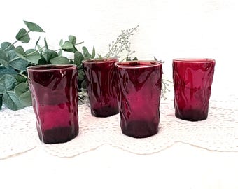 Four MCM Morgantown Seneca Driftwood Accent Red Juice Glasses, 1953-1980s
