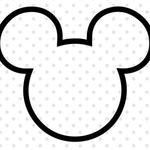 Peut inclure: Contour noir et blanc de la tête de Mickey Mouse avec de grandes oreilles.