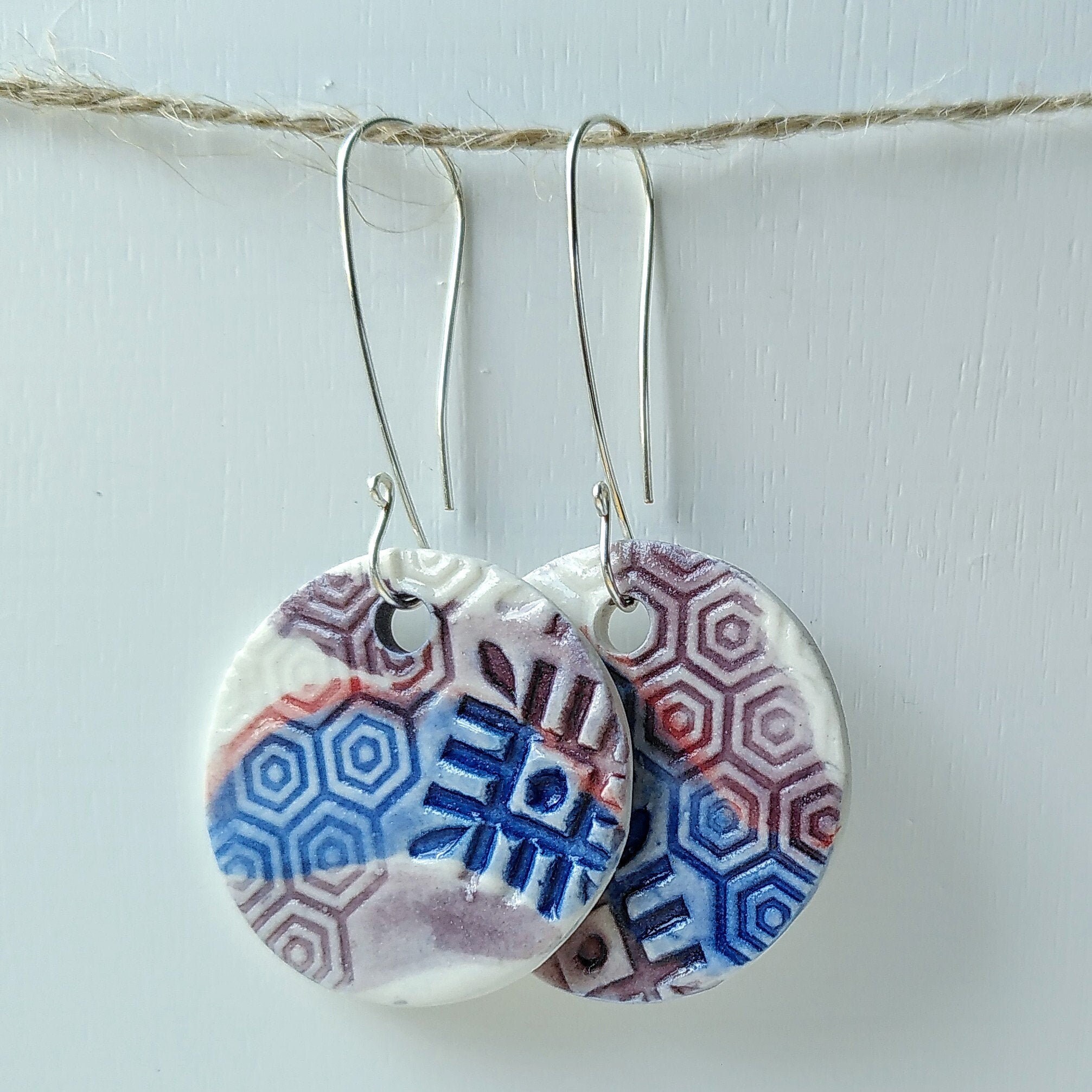 Ceramic drop earrings with bespoke handmade earwires Purple Etsy