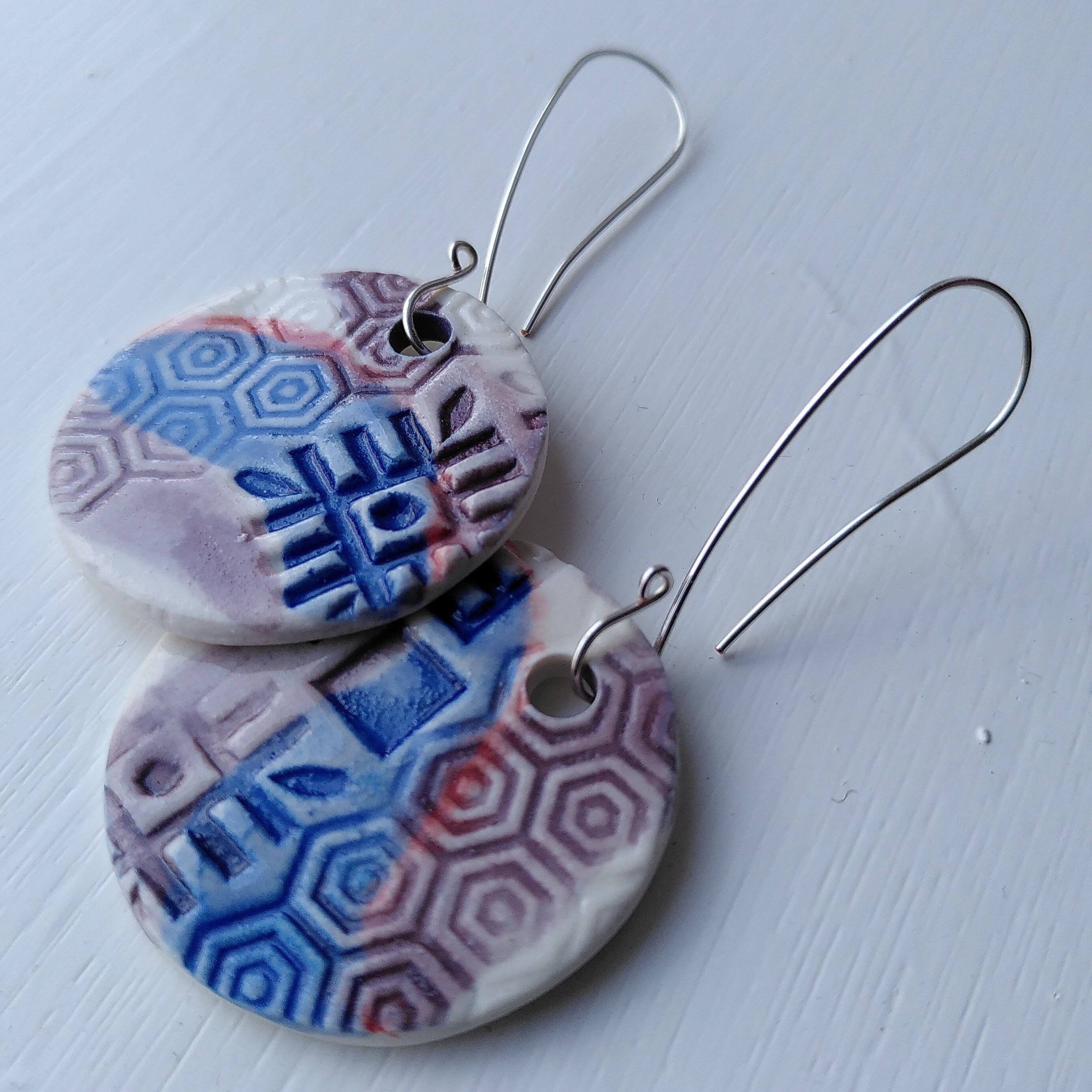 Ceramic drop earrings with bespoke handmade earwires Purple Etsy