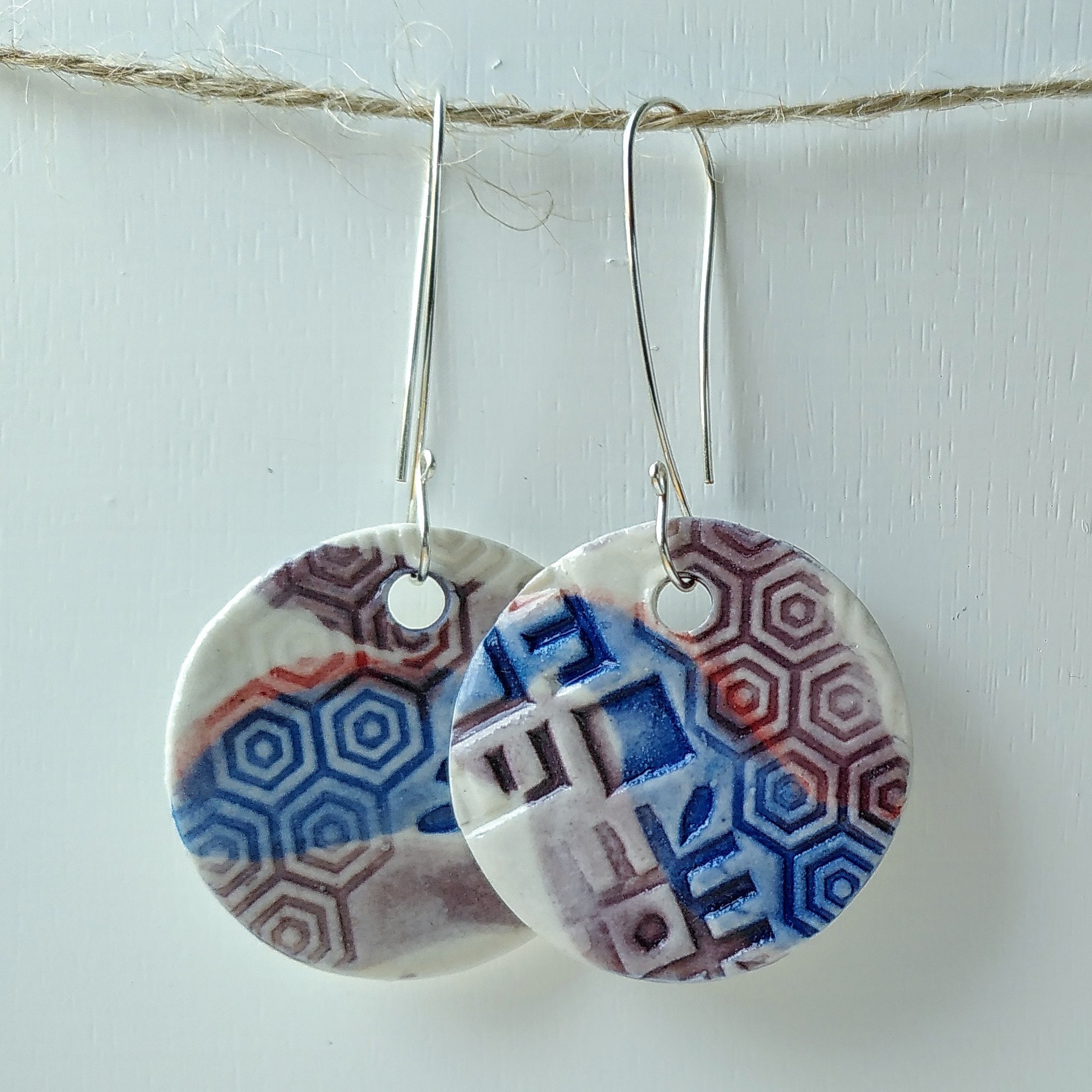 Ceramic drop earrings with bespoke handmade earwires Purple Etsy