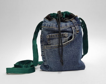 Jeans bag, casual denim bag, small cell phone bag made of recycled material, handmade // recycled jeans - denim, hippie