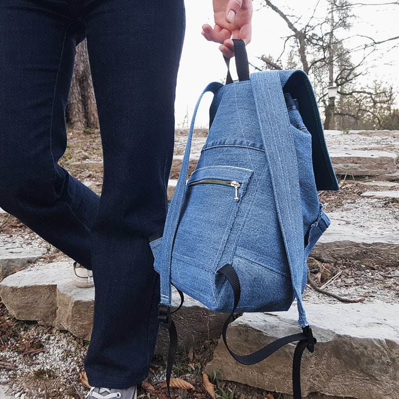 Stylish college bag, handmade summer backpack for women, drawstring closure image 6