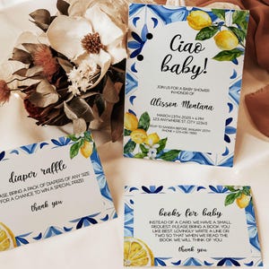 Dolce Vita Babyparty Einladung Set: Zitrone & Blau (Digitaler Download)