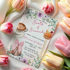 Books & Brunch Bridal Shower Invitation, Wildflower Digital Invite, Country Western Bridal Shower, Print At Home, Rustic And Boho Style