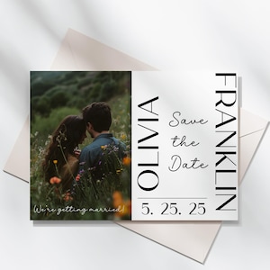 Reserve a data com foto, modelo de reserva de data, imprima em casa, minimalista moderno, modelo editável, cartão postal de casamento, adicione suas próprias fotos