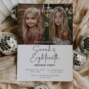 Elegante invitación de cumpleaños con foto: minimalista y de género neutro (Corjl)