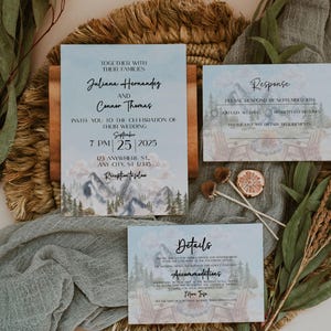 Ensemble de faire-part de mariage dans la montagne Aspen, Colorado, suite d'invitations modernes, mariage à destination, carte de remerciement, carte d'informations, carte RSVP, corjl