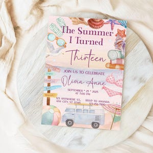 The Summer I Turned Thirteen Birthday Invitation, Thirteenth Invite, All Ages Birthday, Beach & Pool Party, Digital E-vite, Print At Home