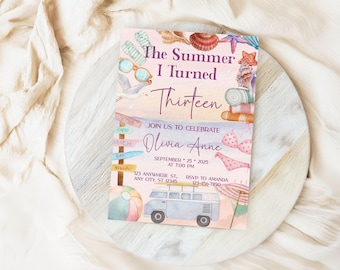Beach Birthday Invitation: Summer Theme, Editable Template (Digital E-vite & Thank You Card)