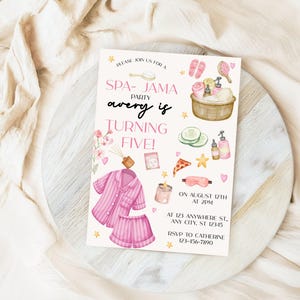 Girls Pink Spa-Jama Sleepover Birthday Invitation Template, Spa Party Invite, Glam Party, Pamper Birthday, Editable, Print At Home, Cute