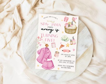 Spa-jama Birthday Invitation: Pink Glam Party, Editable Template (Digital Download)