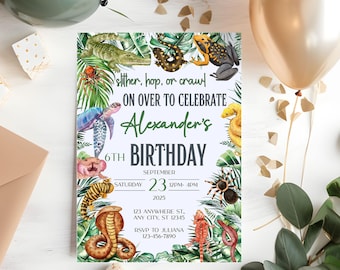 Reptile Birthday Invitation: Snake, Spider, Lizard (Editable Template)