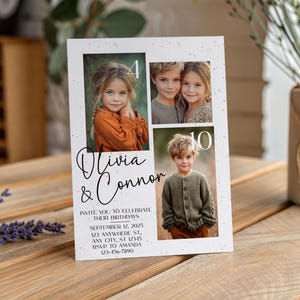 Minimalist Sibling Birthday Photo Invitation: Boho Style (Corjl Editable Digital Download)
