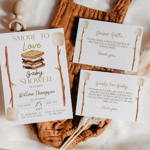 S&#39;mores Baby Shower Invitation Bundle: Gender Neutral, Fall Theme (Printable Bundle)