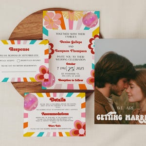 Retro Disco Wedding Invitation Suite: 70s Groovy Design (Digital Download, Corjl Template