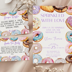 Donut Baby Sprinkle Invitation Bundle: Gender Neutral Shower, Books for Baby (Editable Corjl Template)
