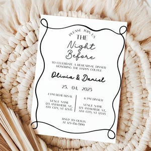 The Night Before Rehearsal Dinner Invitations Template, Modern & Minimalist Invite, Classic Wedding, Printable, Electronic Invitation