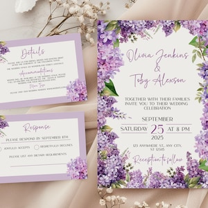 Lilac Wedding Invitation Suite: Boho Garden Template (Digital Download)