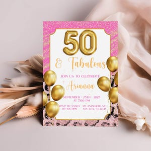 50th Birthday Invitation: Rose Gold Confetti, Customizable Template (Digital Download)