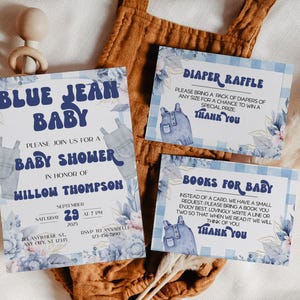 Blue Jean Baby Shower Invitation Bundle: Western Denim Theme (Printable Invite Set)
