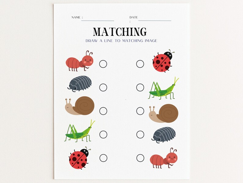 50 Printable Matching Worksheets for Children, Kindergarten Match the ...