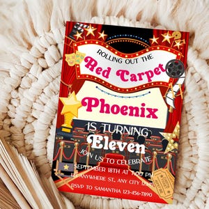 Red Carpet Birthday Invitation Template, Glamorous Invite, Hollywood Themed, Thank You Card, Acitivity Mat Printable, Print At Home, Corjl